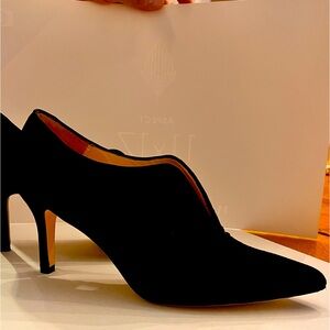 Jon Josef designer classic black suede leather bootie Pointed toe, 3” heel Spain